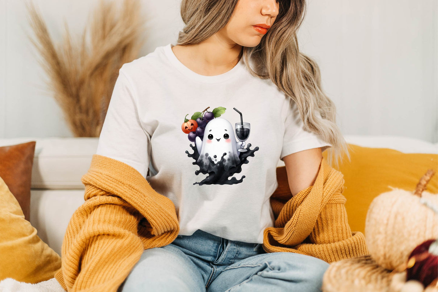 Halloween Cute Ghost Drinking Black Fruit PNG Bundle