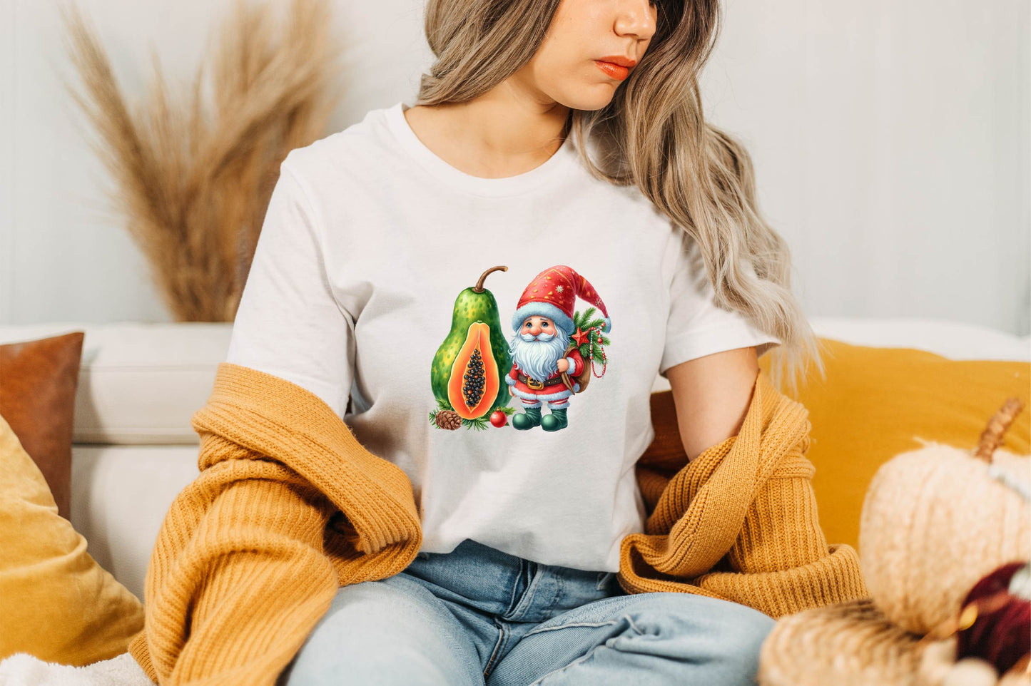 Christmas Papaya Gnome Watercolor Clipart PNG Bundle
