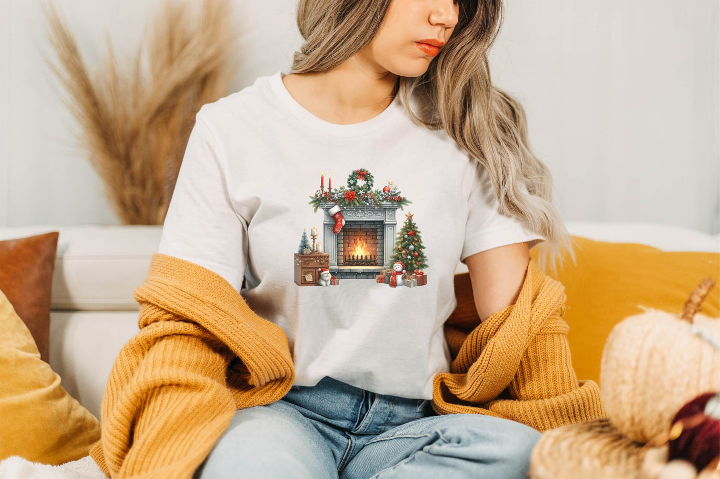Christmas Fireplace Watercolor Clipart PNG Bundle