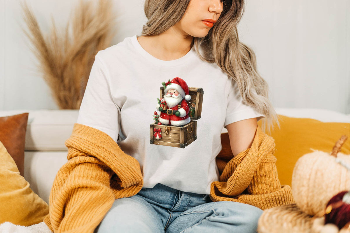 Christmas Santa in Wooden Box Watercolor Clipart PNG Bundle