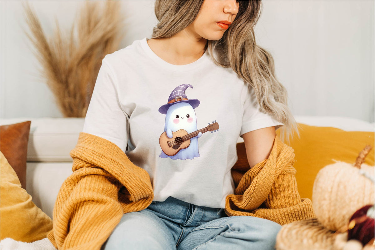 32 Halloween Cute Ghost Guitar Clipart PNG