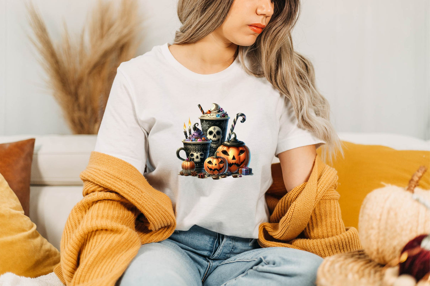Halloween Coffee Cup Watercolor Clipart PNG Bundle