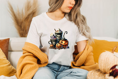 Halloween Coffee Cup Watercolor Clipart PNG Bundle