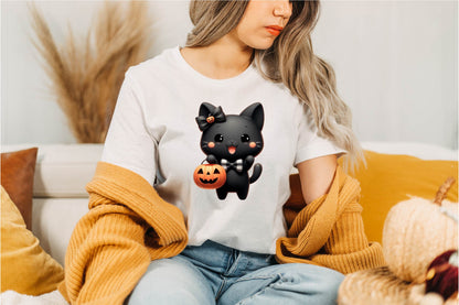 30 Halloween Kawaii Black Cat Clipart Bundle PNG, Cute Witch Cat Jack O Lantern Sublimation Designs