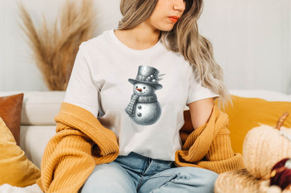 Christmas Silver Snowman Watercolor Clipart PNG Bundle
