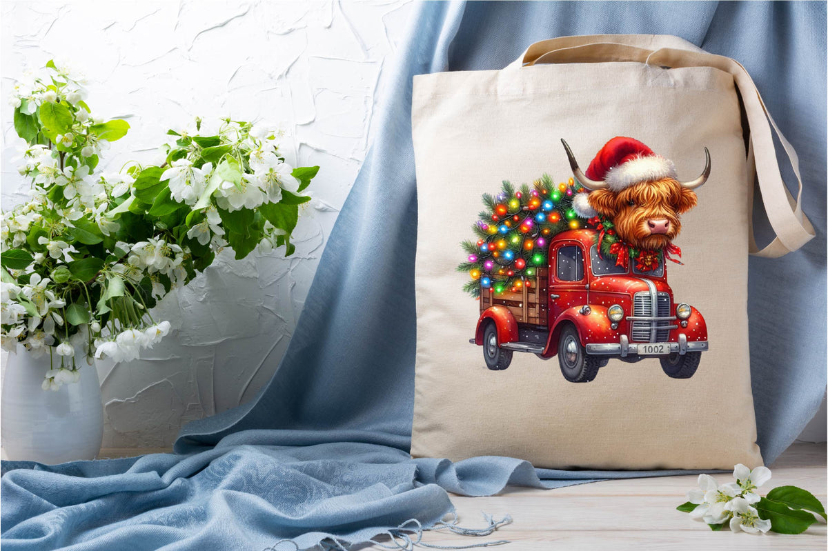 29 Christmas Highland Cow Clipart Bundle PNG, Highland Cow Christmas Truck Sublimation