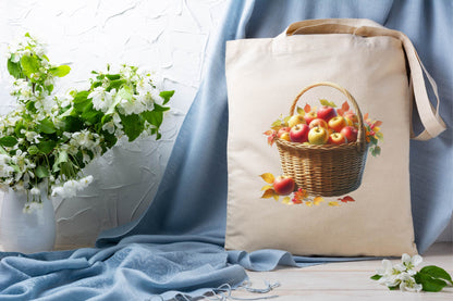 Autumn Apple Basket Watercolor Clipart PNG Bundle