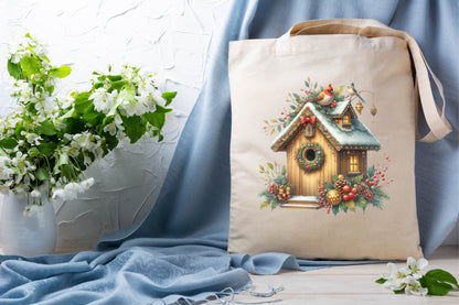 Christmas Bird House Watercolor Clipart PNG Bundle