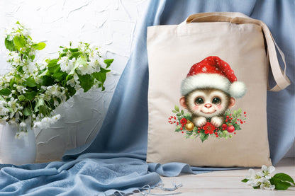 Christmas Monkey Watercolor Clipart PNG Bundle
