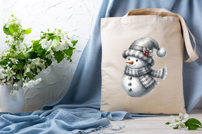 Christmas Silver Snowman Watercolor Clipart PNG Bundle