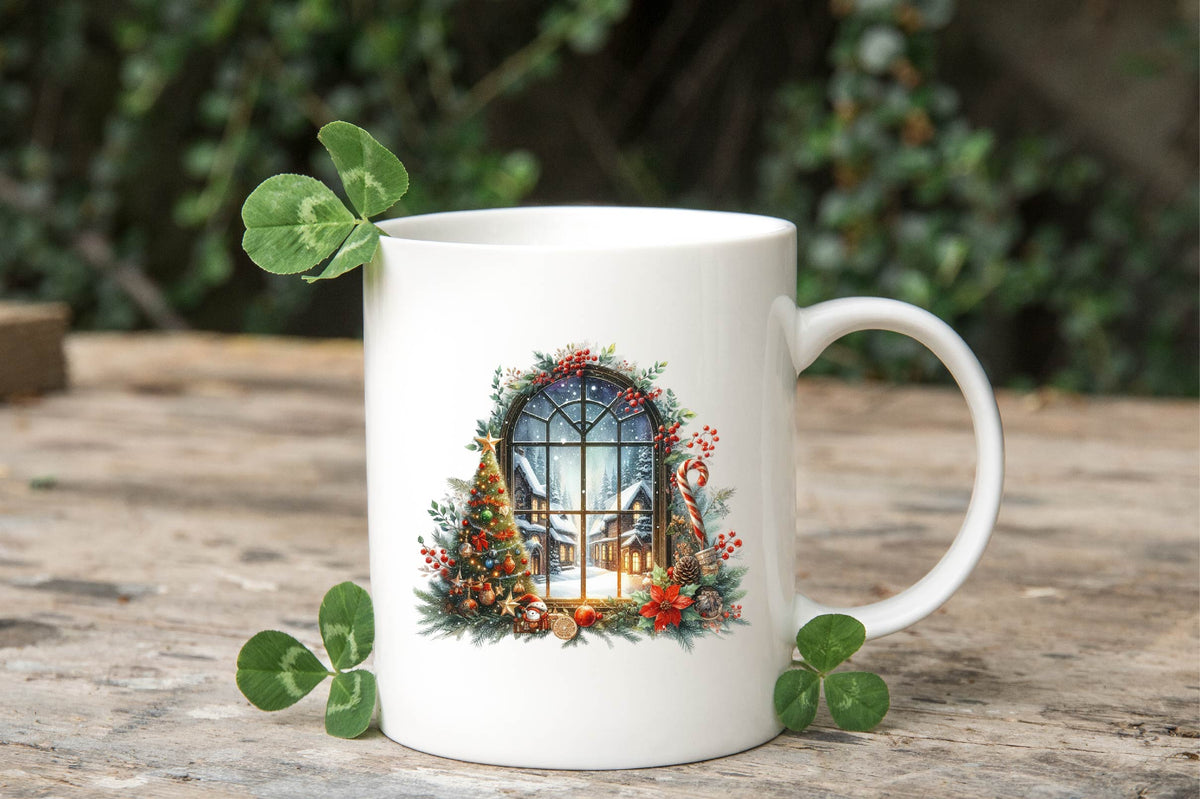 Christmas Window Watercolor Clipart PNG Bundle