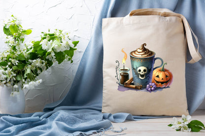Halloween Coffee Cup Watercolor Clipart PNG Bundle