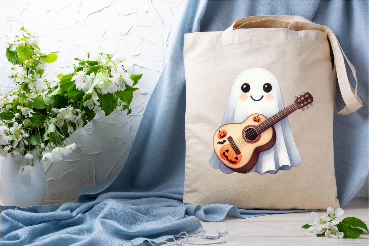 32 Halloween Cute Ghost Guitar Clipart PNG