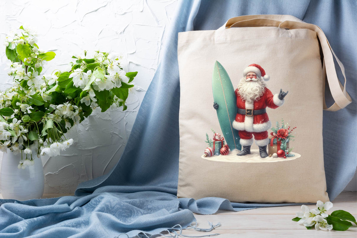 Christmas Santa with Surfboard PNG Bundle