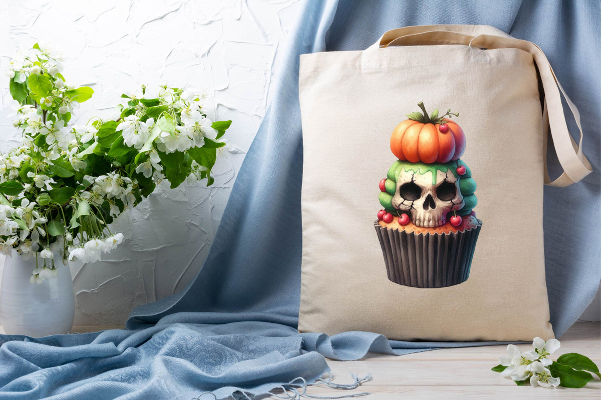 Halloween Cupcake Watercolor Clipart PNG Bundle
