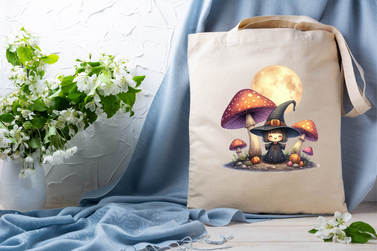 Halloween Mushroom Witch Watercolor Clipart PNG Bundle