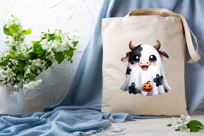Halloween Cute Cow Ghost Watercolor Clipart PNG Bundle