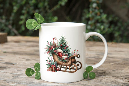 Christmas Sleigh Watercolor Clipart PNG Bundle