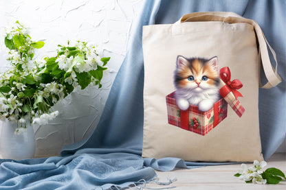 Christmas Kitten in Gift Box PNG Clipart Bundle