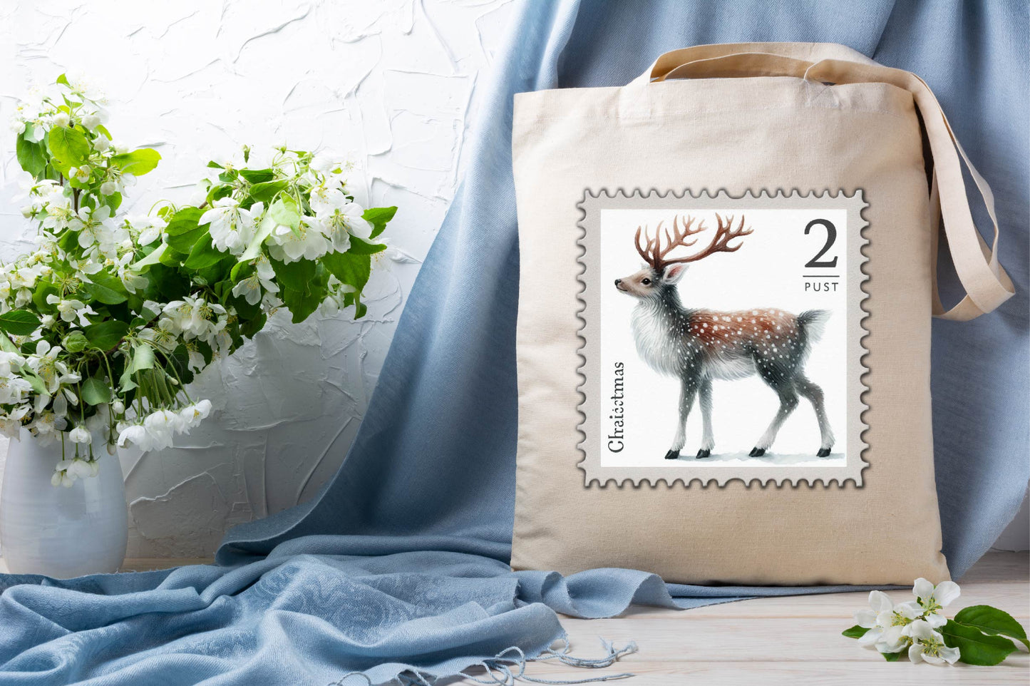 23 Christmas Reindeer Postage Stamp Clipart Bundle