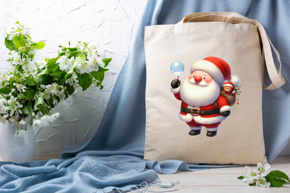 Christmas Funny Fat Santa Watercolor Clipart PNG Bundle
