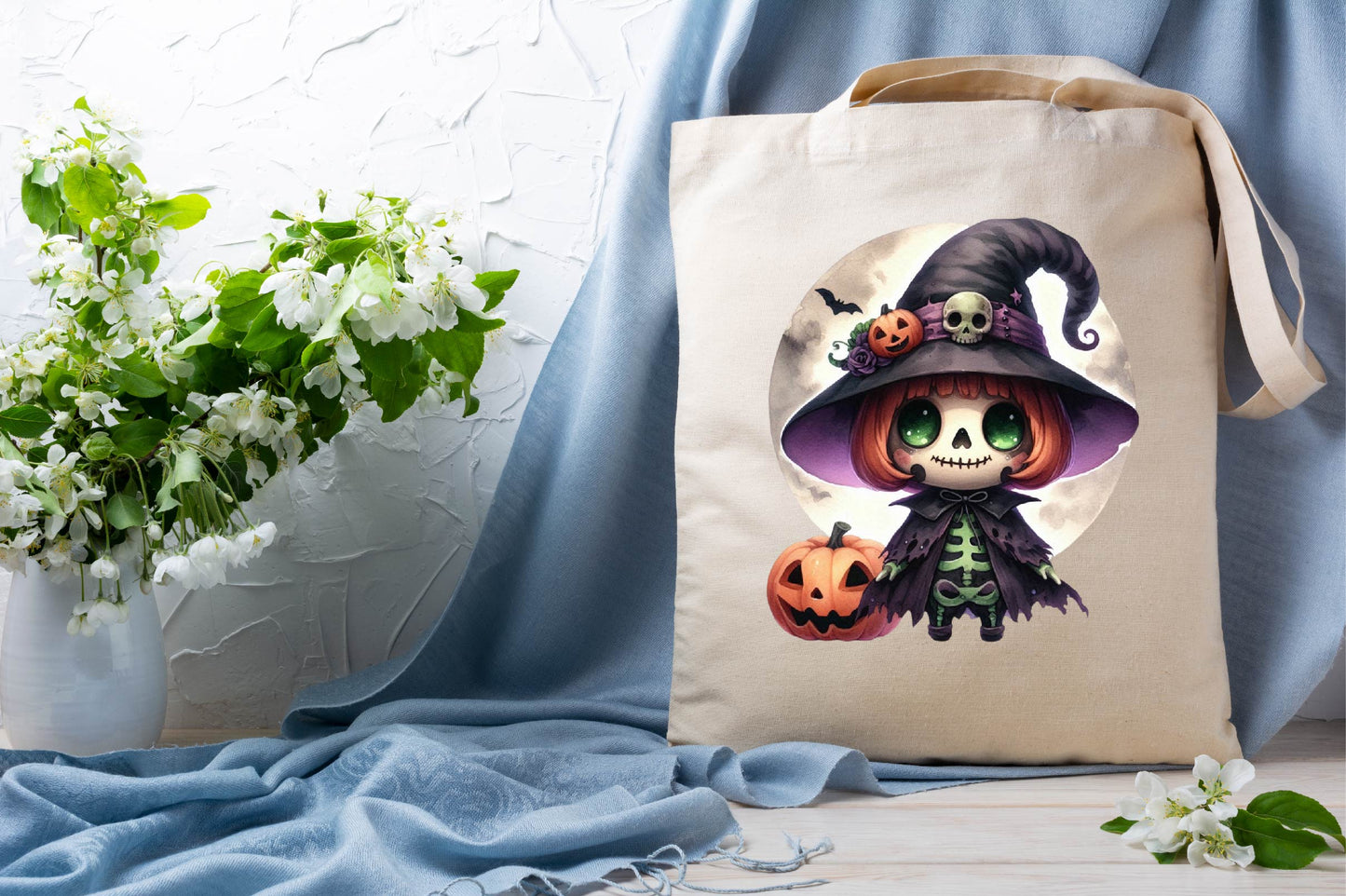 Halloween Witch Doll Watercolor Clipart PNG Bundle