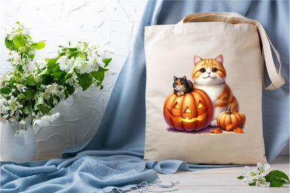 28 Halloween Pumpkin Cat Clipart PNG Bundle