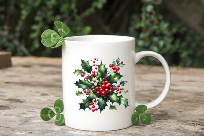 Christmas Holly Watercolor Clipart PNG Bundle