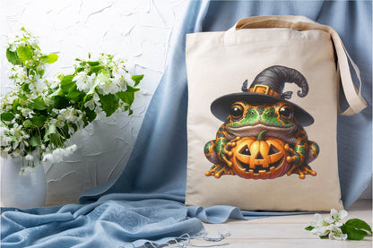 28 Halloween Frog Clipart Bundle PNG, Cute Witch Frog Pumpkin Sublimation Designs, Spooky Autumn