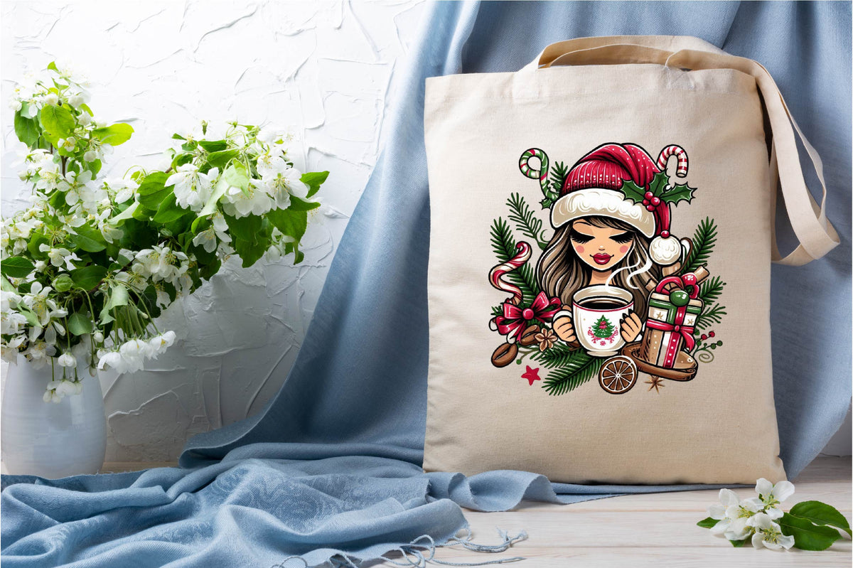 25 Christmas Coffee Girl Clipart Bundle PNG, Christmas Coffee Sublimation