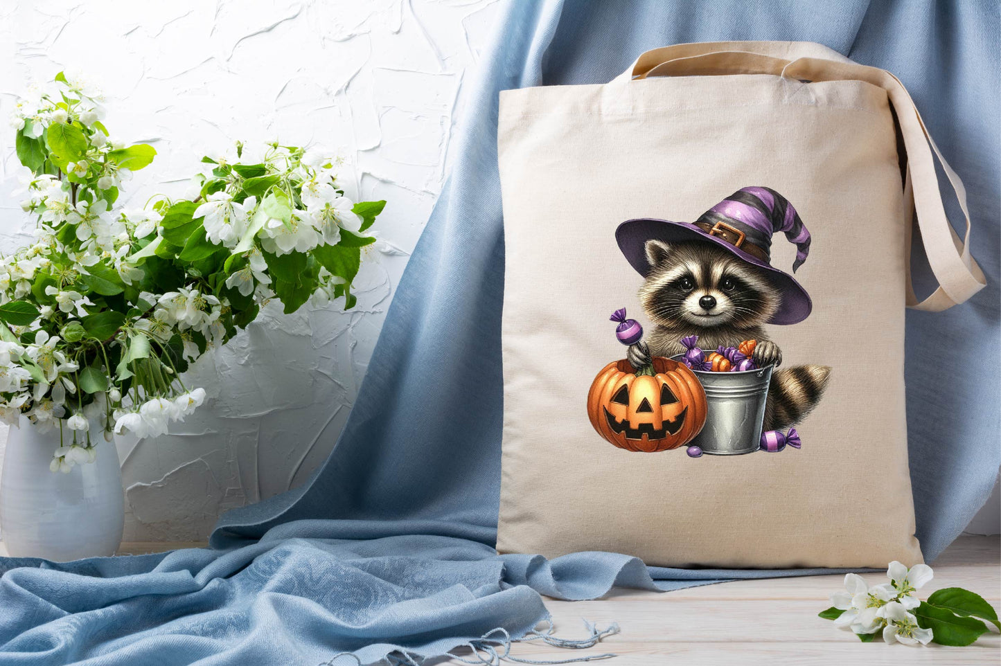 Halloween Raccoon Witch Watercolor Clipart PNG Bundle