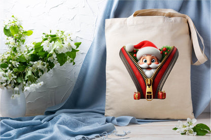 28 Christmas Santa Peeking Out Zipper Clipart Bundle PNG, Santa Christmas Sublimation