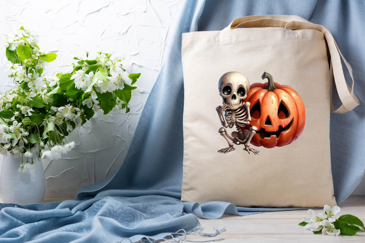 Halloween Skeleton Pumpkin Watercolor Clipart PNG Bundle