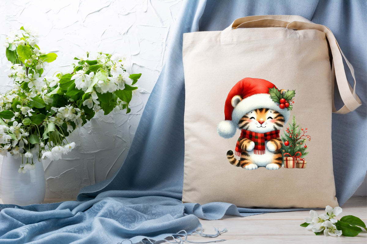 Christmas Tiger Watercolor Clipart PNG Bundle