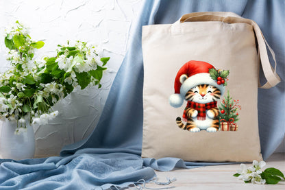 Christmas Tiger Watercolor Clipart PNG Bundle