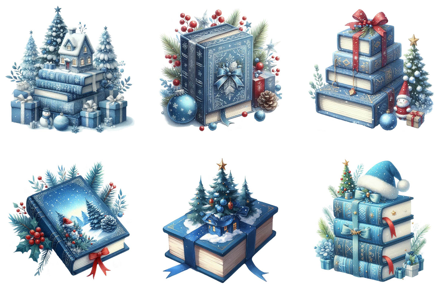 Christmas Blue Books Clipart Bundle 28 Winter Book Designs