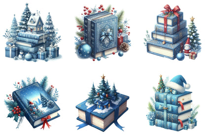 Christmas Blue Books Clipart Bundle 28 Winter Book Designs