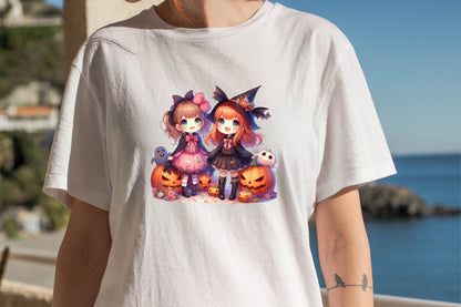 22 Halloween Cute Girl Watercolor Clipart PNG Bundle