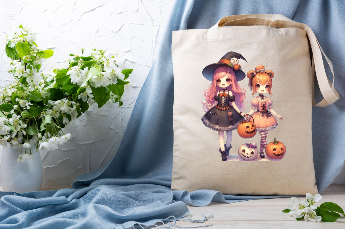 22 Halloween Cute Girl Watercolor Clipart PNG Bundle