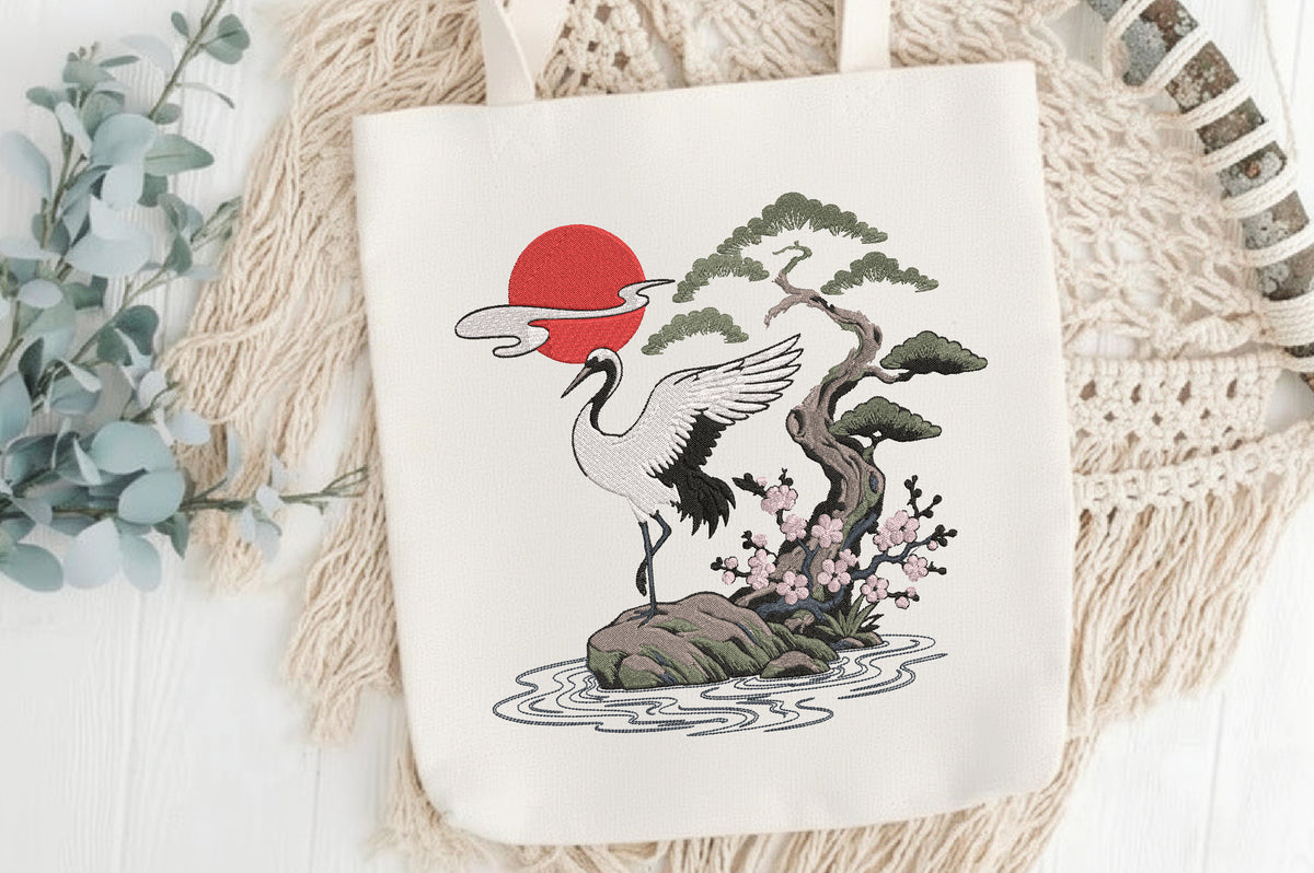 Crane Embroidery Design – Elegant Crane Bird Machine Embroidery Pattern, Beautiful Nature & Wildlife Embroidery Design