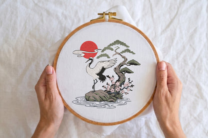 Crane Embroidery Design – Elegant Crane Bird Machine Embroidery Pattern, Beautiful Nature & Wildlife Embroidery Design