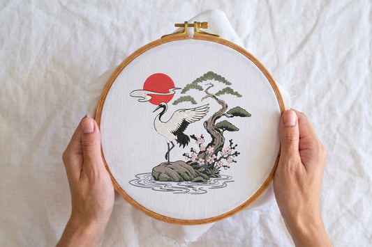 Crane Embroidery Design – Elegant Crane Bird Machine Embroidery Pattern, Beautiful Nature & Wildlife Embroidery Design