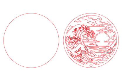 Japanese Great Wave Round Laser Cut SVG