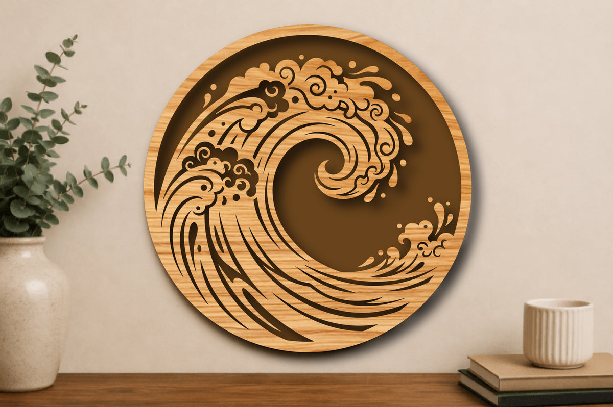 Japanese Ocean Wave Round Laser Cut SVG
