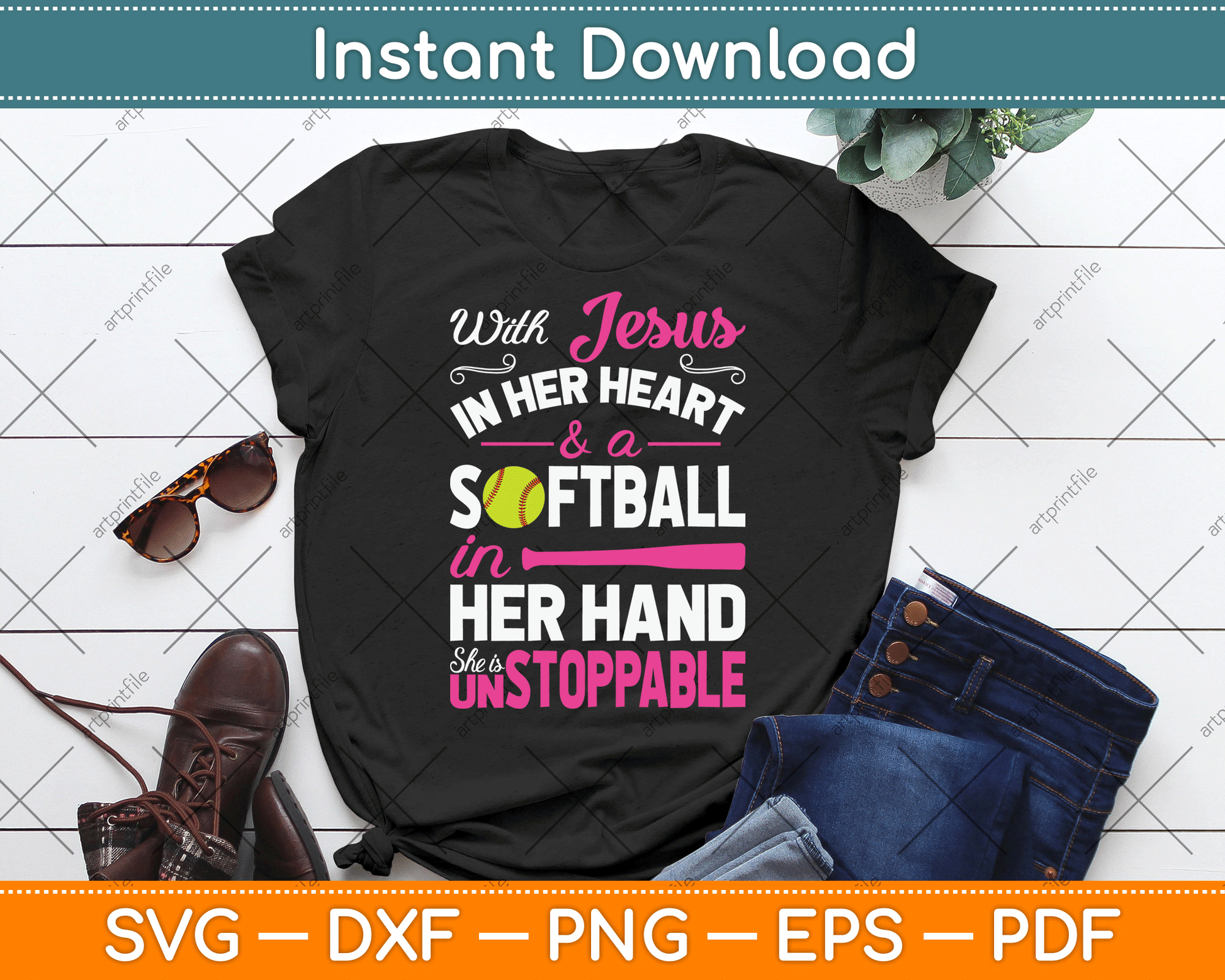 Jesus In Her Heart Softball Hand Funny Pitcher SVG Digital Cutting File