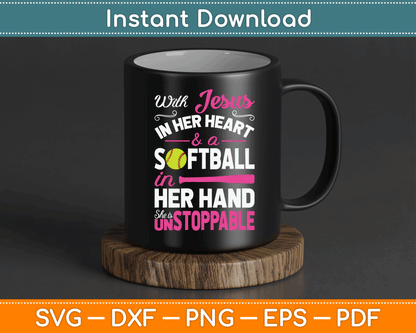 Jesus In Her Heart Softball Hand Funny Pitcher SVG Digital Cutting File