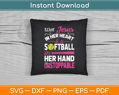 Jesus In Her Heart Softball Hand Funny Pitcher SVG Digital Cutting File