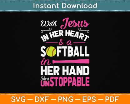 Jesus In Her Heart Softball Hand Funny Pitcher SVG Digital Cutting File