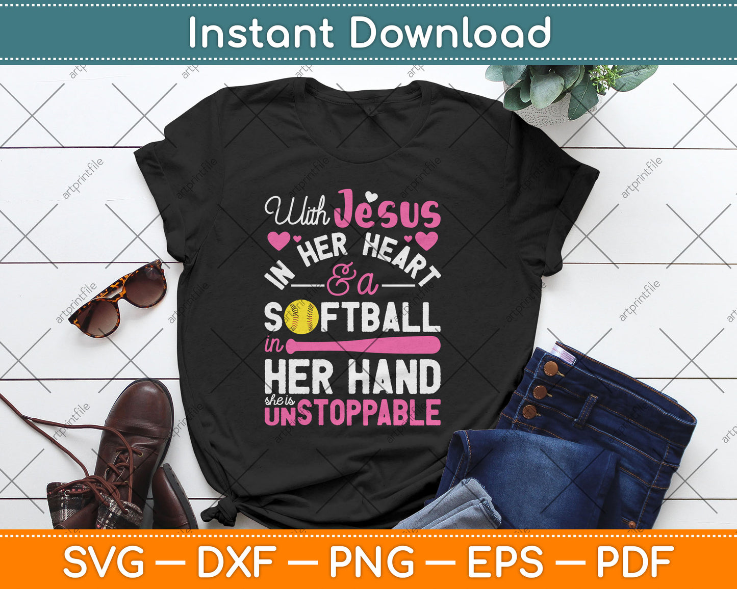 Jesus In Her Heart Softball Hand Funny Pitcher Gift For Her Svg Digital Cutting File