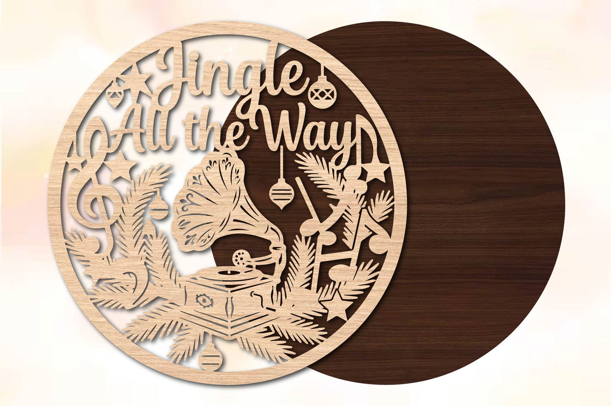 Jingle All the Way Christmas Gramophone Laser Cut SVG